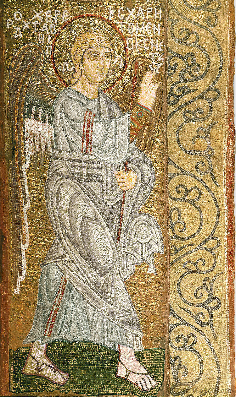 天使报喜。大天使加百列 The Annunciation. Archangel Gabriel (c.1030)，拜占庭马赛克