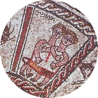 贝丝阿尔法犹太教堂的十二生肖马赛克细节 Detail of the Zodiac Mosaic from the Beth Alpha Synagogue (c.527)，拜占庭马赛克