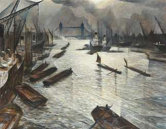 泰晤士河上的景色（伦敦池中的塔桥） View on the Thames (Tower Bridge from the Pool of London) (c.1930)，内文森