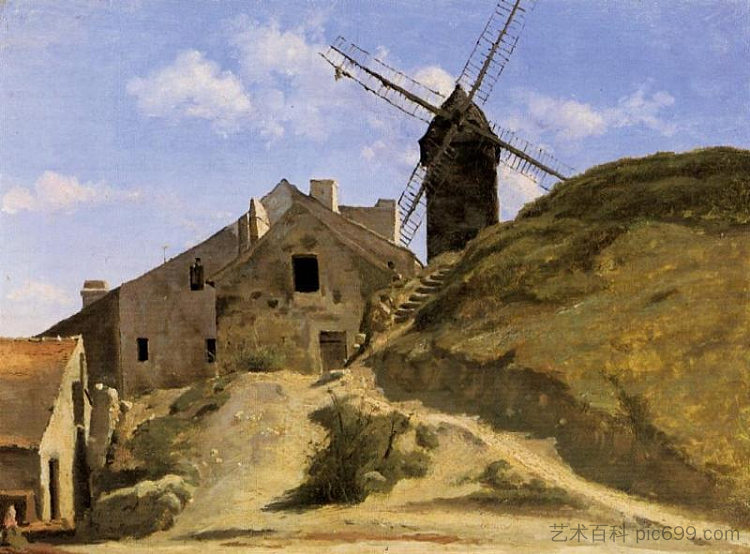 蒙马特的风车 A Windmill at Montmartre (c.1845),卡米耶·柯罗