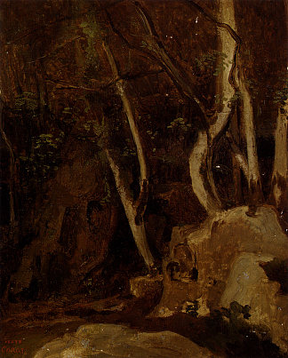 在奇维塔卡斯特拉纳，树木繁茂的岩石 At Civita Castellana, Wooded Rocks (1825 – 1828)，卡米耶·柯罗