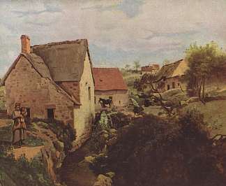河岸上的磨坊小屋 Cabins with Mill on the River Bank (1831)，卡米耶·柯罗