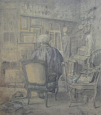 康斯坦特杜蒂勒工作室的柯罗 Corot in the Studio of Constant Dutilleux (1856)，卡米耶·柯罗