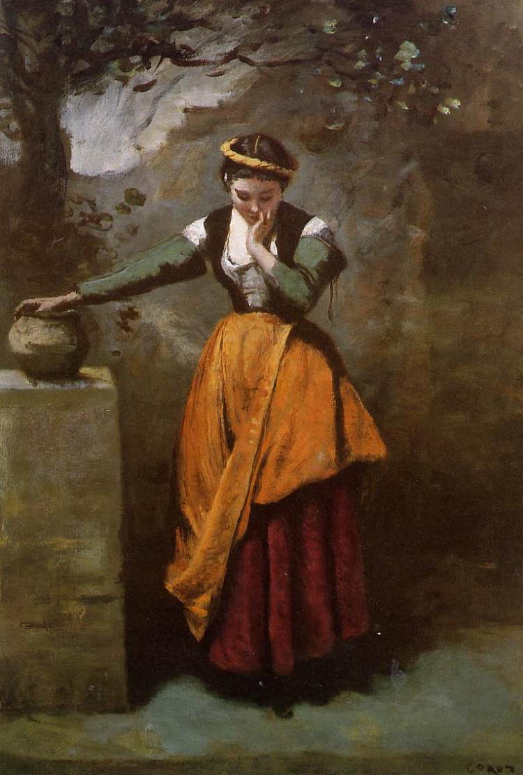 喷泉旁的梦想家 Dreamer at the Fountain (c.1860 - c.1870)，卡米耶·柯罗