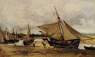 在香奈儿搁浅的渔野猪 Fishing Boars Beached in the Chanel (c.1830)，卡米耶·柯罗