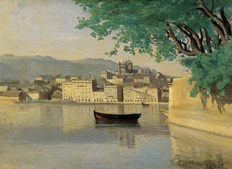 日内瓦部分城市景观 Geneva View of Part of the City (c.1834 - c.1835)，卡米耶·柯罗