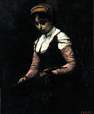 女孩与曼陀林 Girl with Mandolin (1860 – 1865)，卡米耶·柯罗