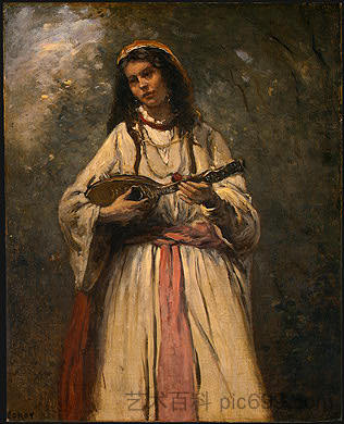 吉普赛女孩与曼陀林 Gypsy Girl with Mandolin (c.1870 - c.1875)，卡米耶·柯罗