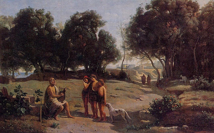 荷马和风景中的牧羊人 Homer and the Shepherds in a Landscape (1845),卡米耶·柯罗