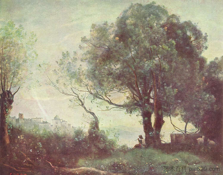 冈道夫城堡景观 Landscape at Castel Gandolfo (c.1870)，卡米耶·柯罗