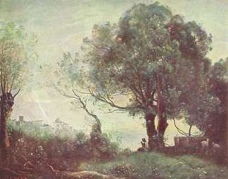 冈道夫城堡景观 Landscape at Castel Gandolfo (c.1870)，卡米耶·柯罗