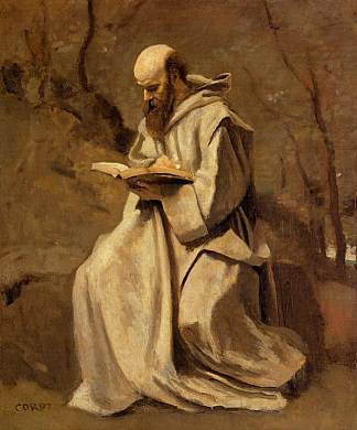 白衣僧侣， 坐着， 阅读 Monk in White, Seated, Reading (c.1857)，卡米耶·柯罗