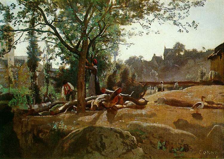 黎明时分树下的农民，莫尔万 Peasants Under the Trees at Dawn, Morvan (c.1840 - c.1845)，卡米耶·柯罗