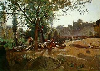 黎明时分树下的农民，莫尔万 Peasants Under the Trees at Dawn, Morvan (c.1840 – c.1845)，卡米耶·柯罗