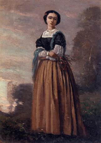 一个站立的女人的肖像 Portrait of a Standing Woman (c.1840 – c.1850)，卡米耶·柯罗