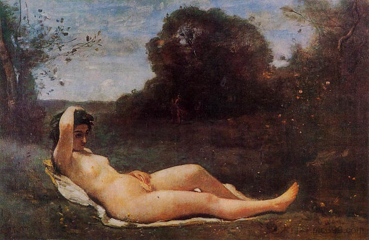 斜倚若虫 Reclining Nymph (1859)，卡米耶·柯罗