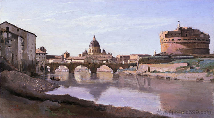 罗马， 圣安吉洛城堡 Rome, Castle Sant Angelo (c.1826 - c.1827)，卡米耶·柯罗