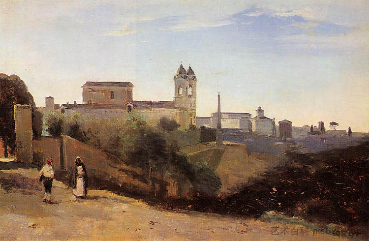 罗马，三位一体的蒙蒂 从法兰西学院花园看 Rome, the Trinita dei Monti View from the Gardens of the Academie de France (c.1826 - c.1827)，卡米耶·柯罗