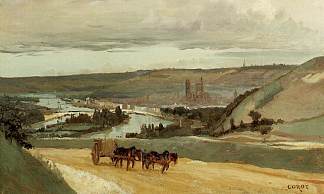 从俯瞰城市的山上看到鲁昂 Rouen Seen from Hills Overlooking the City (c.1829 – c.1834)，卡米耶·柯罗