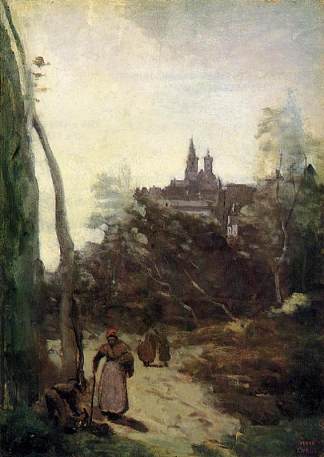 塞穆尔，来自教会的道路 Semur, the Path from the Church (c.1855 – c.1860)，卡米耶·柯罗