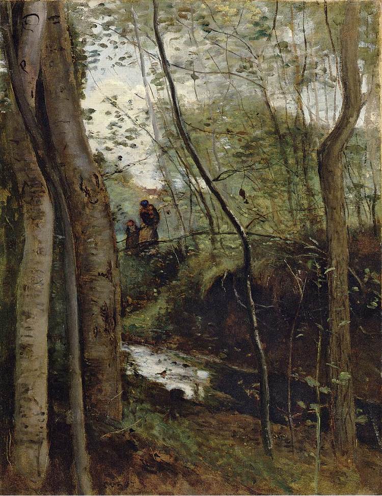 树林中的溪流 Stream in the Woods (c.1855 - c.1860)，卡米耶·柯罗