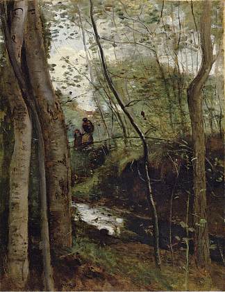 树林中的溪流 Stream in the Woods (c.1855 – c.1860)，卡米耶·柯罗