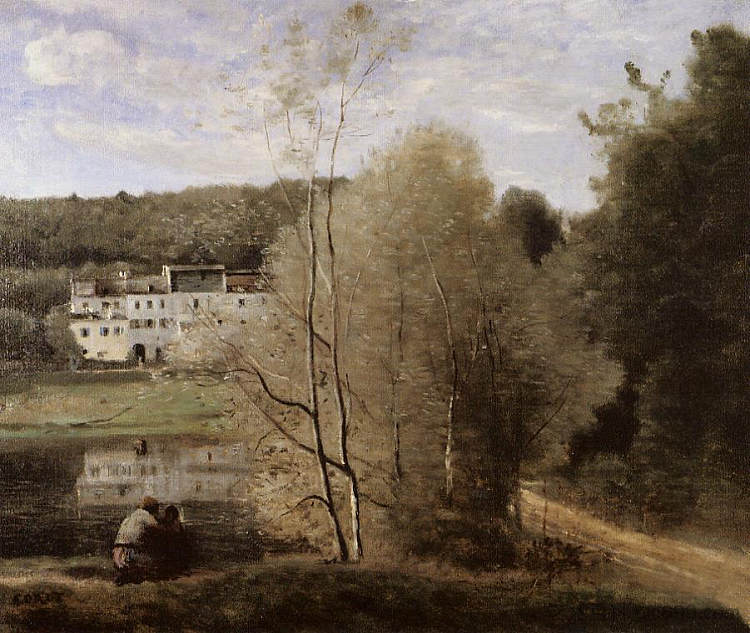 Ville d'Avray的池塘和Cabassud房屋 The Pond and the Cabassud Houses at Ville d'Avray (1855 - 1860)，卡米耶·柯罗