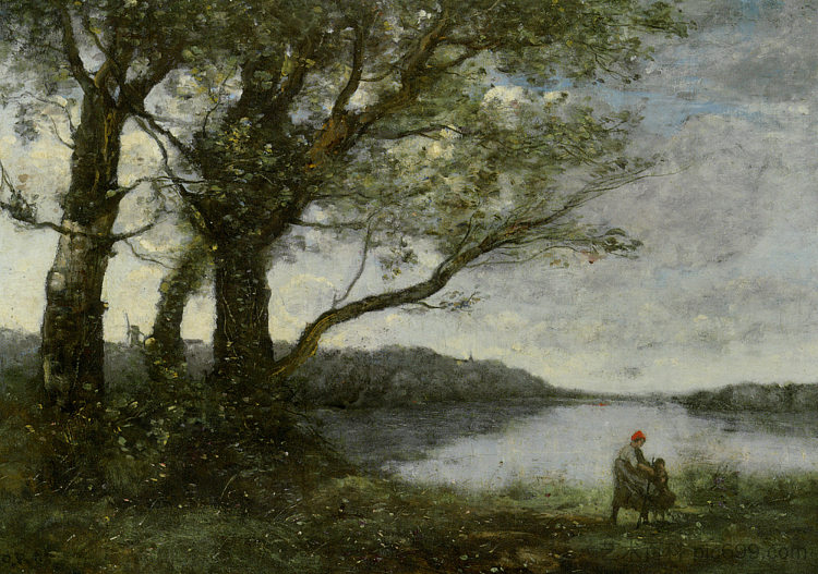 湖景三棵树 Three Trees with a View of the Lake,卡米耶·柯罗