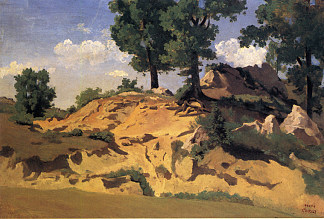 拉塞尔彭塔拉的树木和岩石 Trees and Rocks at La Serpentara (1827)，卡米耶·柯罗