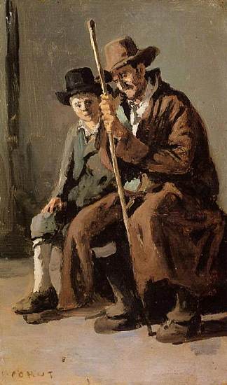 两个意大利人，一个老人和一个小男孩 Two Italians, an Old Man and a Young Boy (c.1843)，卡米耶·柯罗