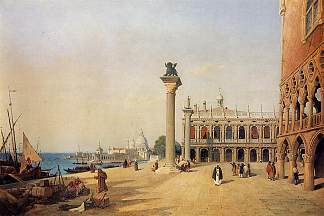 威尼斯埃斯克拉文斯码头景观 Venice View of the Esclavons Quay (1834)，卡米耶·柯罗