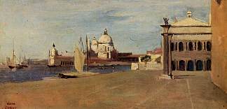 威尼斯大运河的景色，从里瓦德利斯齐亚沃内 View of the Grand Canal, Venice, from the Riva degli Schiavone (1828)，卡米耶·柯罗