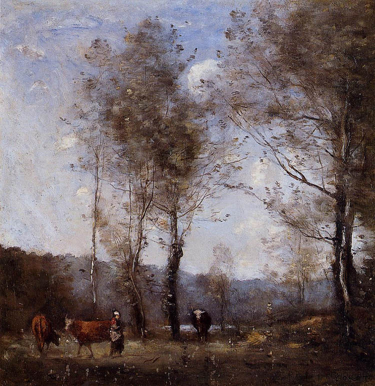 Ville d'Avray，池塘附近空地上的牛郎 Ville d'Avray, Cowherd in a Clearing near a Pond (1871 - 1872)，卡米耶·柯罗