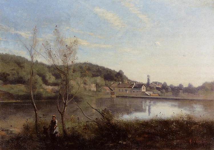阿夫雷城，大池塘和别墅 Ville d'Avray, the Large Pond and Villas (c.1850 - c.1855)，卡米耶·柯罗