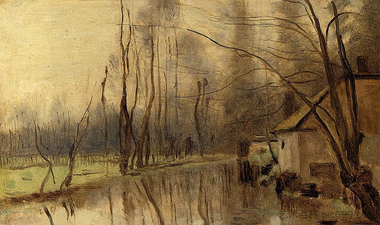 沃辛廖,水边的房子 Voisinlieu, House by the Water (c.1860),卡米耶·柯罗