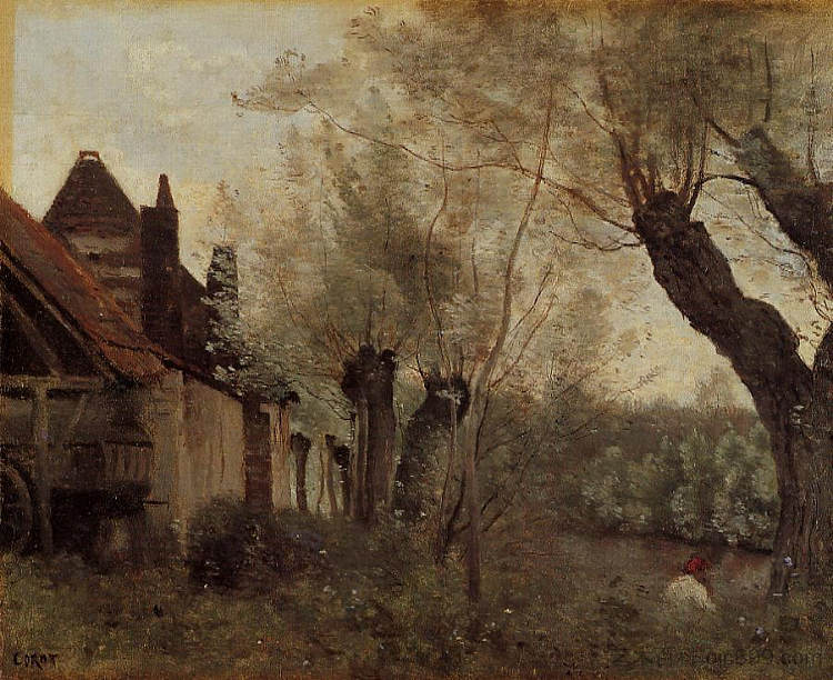 圣凯瑟琳莱斯阿拉斯的柳树和农舍 Willows and Farmhouses at Saint Catherine les Arras (1871)，卡米耶·柯罗