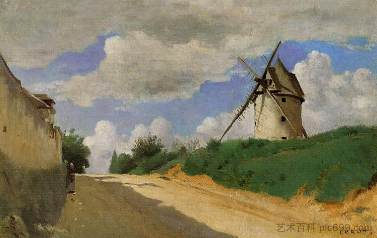 凡尔赛宫附近的皮卡迪海岸风车 Windmill on the Cote de Picardie, near Versailles (c.1835 - c.1840)，卡米耶·柯罗