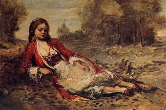 躺在草地上的年轻阿尔及利亚女子 Young Algerian Woman Lying on the Grass (1871 – 1873)，卡米耶·柯罗