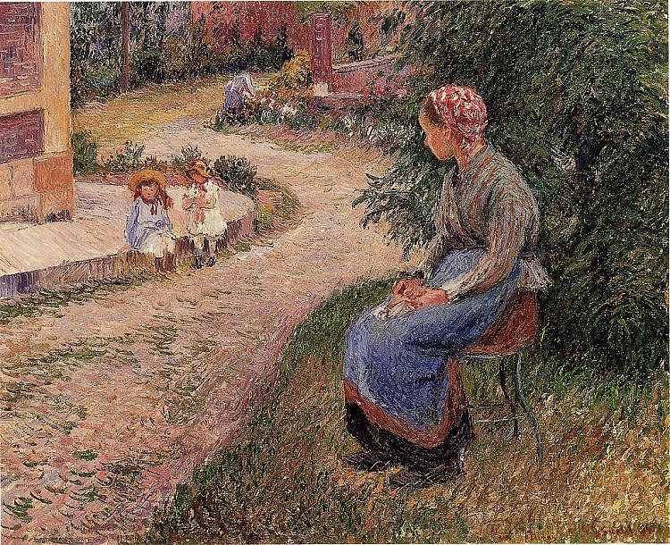 坐在埃拉格尼花园里的仆人 A Servant Seated in the Garden at Eragny (1884)，卡米耶·毕沙罗