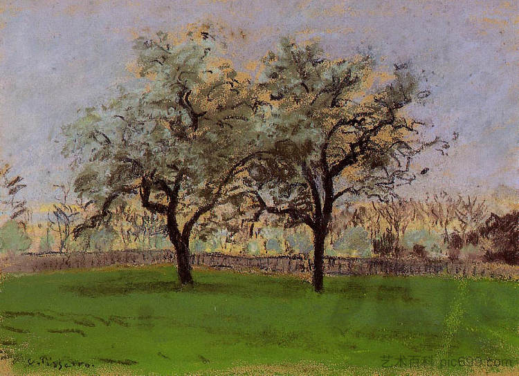 蓬图瓦兹的苹果树 Apples Trees at Pontoise (c.1872)，卡米耶·毕沙罗