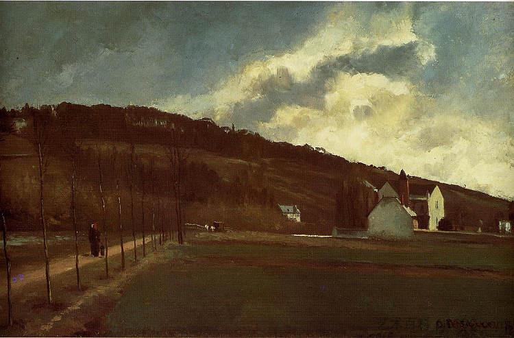 冬季的马恩河畔 Banks of the river Marne in winter (1866)，卡米耶·毕沙罗