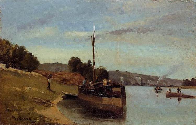 基永理肤酒店的驳船 Barges at Le Roche Guyon (1865)，卡米耶·毕沙罗