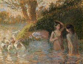 洗澡鹅少女 Bathing Goose Maidens，卡米耶·毕沙罗