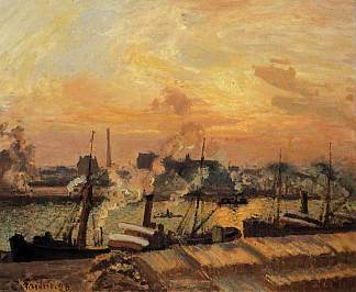 船， 日落， 鲁昂 Boats, Sunset, Rouen (1898)，卡米耶·毕沙罗