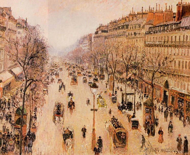 蒙马特大道早晨， 灰色天气 Boulevard Montmartre Morning, Grey Weather (1897)，卡米耶·毕沙罗