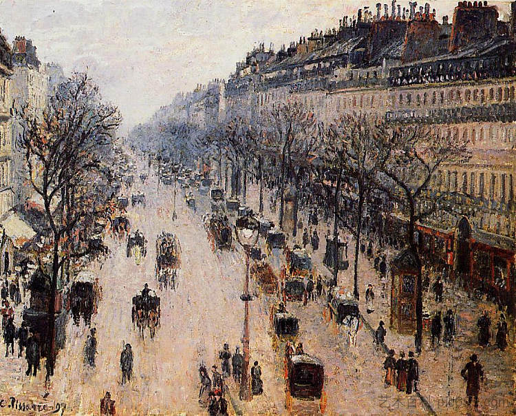 蒙马特大道冬季早晨 Boulevard Montmartre Winter Morning (1897)，卡米耶·毕沙罗