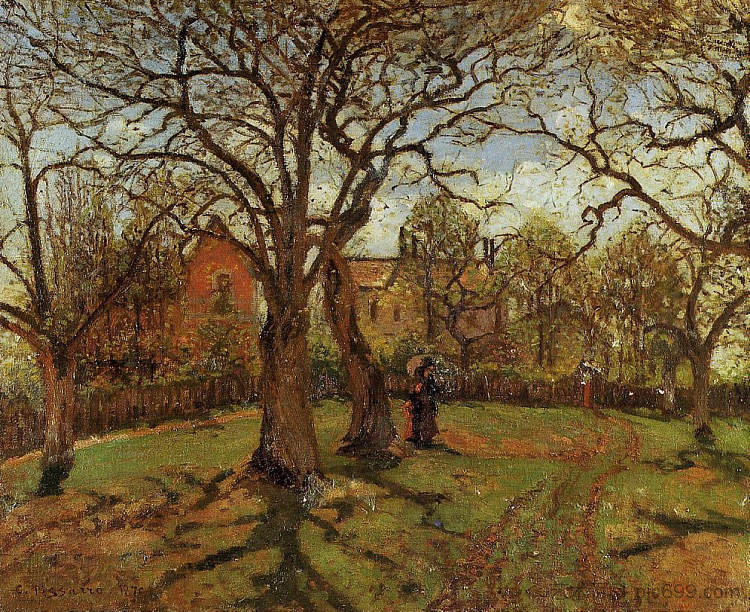 栗子树， 卢维森， 春天 Chestnut Trees, Louveciennes, Spring (1870)，卡米耶·毕沙罗