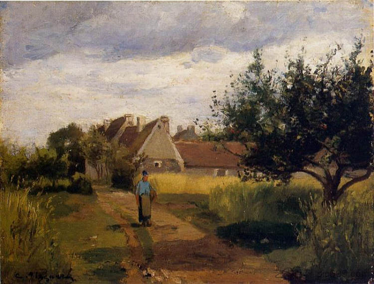 进入村庄 Entering a Village (c.1863)，卡米耶·毕沙罗