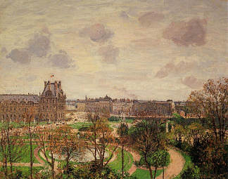 卢浮宫花园早晨， 灰色天气 Garden of the Louvre Morning, Grey Weather (1899)，卡米耶·毕沙罗