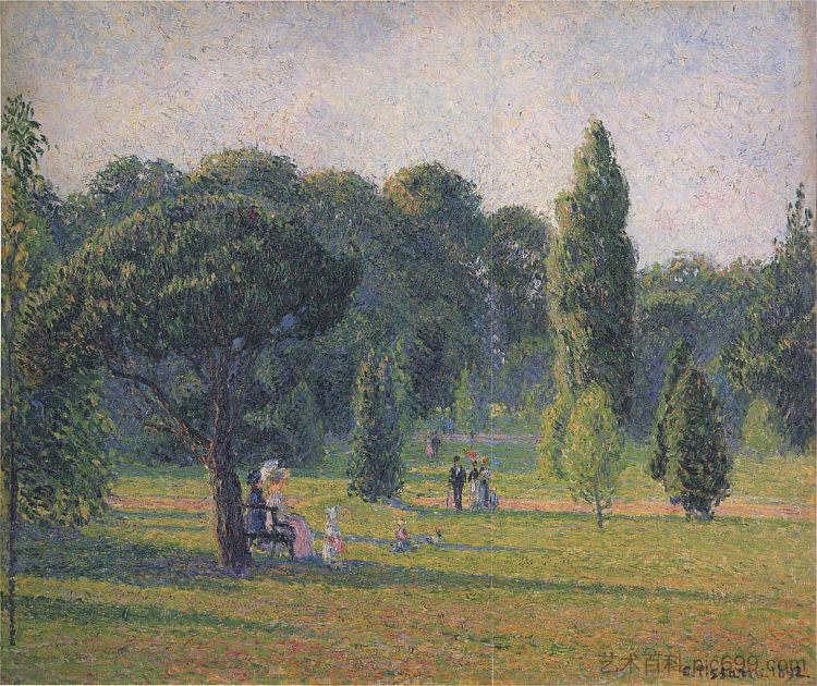 邱园，日落 Gardens At Kew, Sunset (1892)，卡米耶·毕沙罗